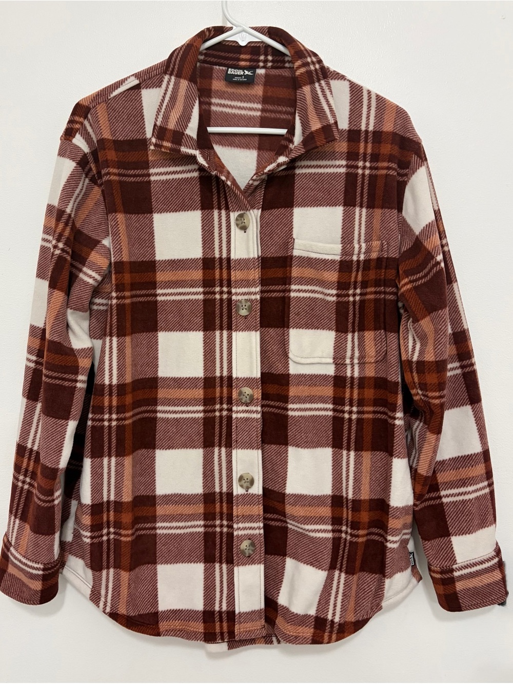 Mens Eddie Bauer Plaid Button-Up Shirt - Rust & Cream